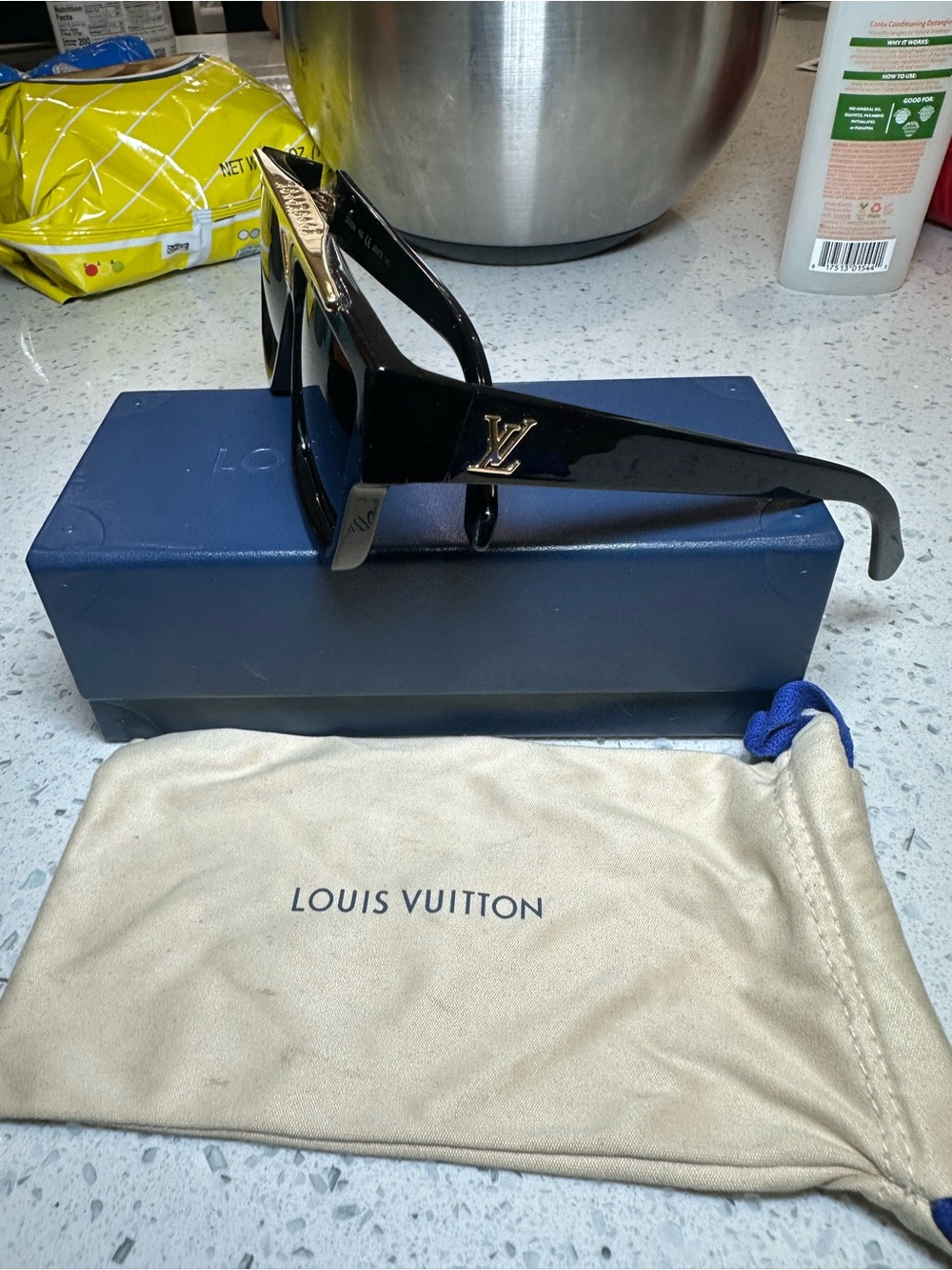 Louis Vuitton Black Sunglasses with Gold LV Logo